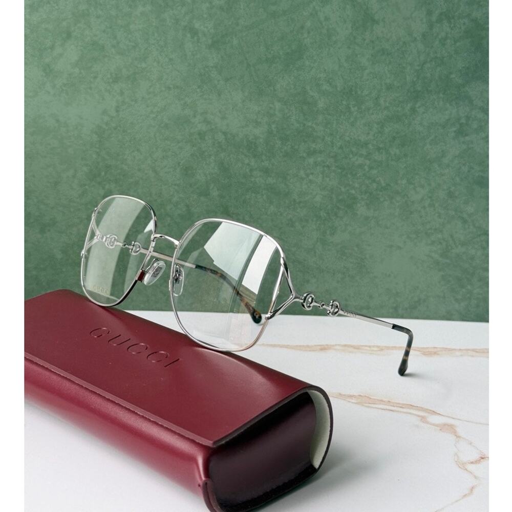 NEW Gucci GG1019O Silver Horsebit Square Eyeglasses Frames - Picture 1 of 7